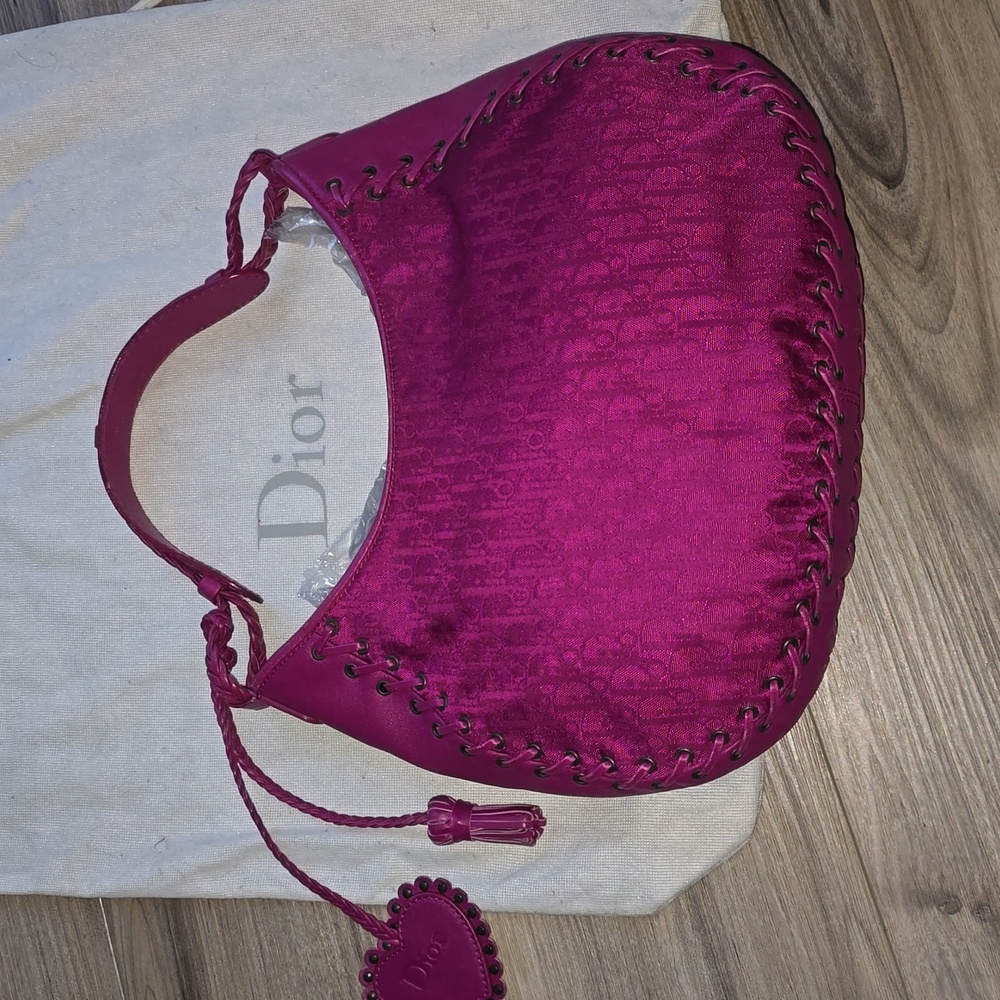 Christian Dior Magenta Oblique Monogram Canvas and Leather Trim 2007 Hobo Bag